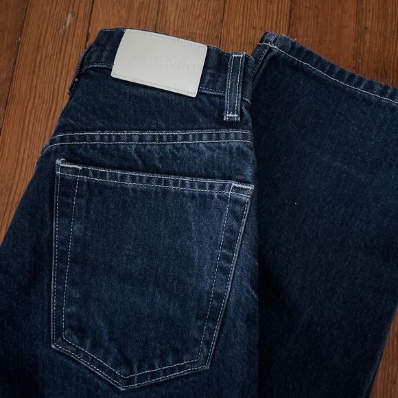 EB Denim High Rise Straight Jeans in Midnight Indigo Blue White Contrast Stitch - Picture 8 of 8